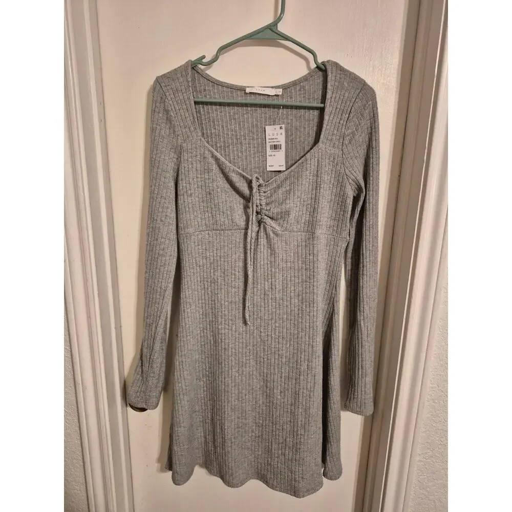 Lush NWT Gray Ribbed Knit Fit & Flare Dress Size XL - Picture 2 of 5